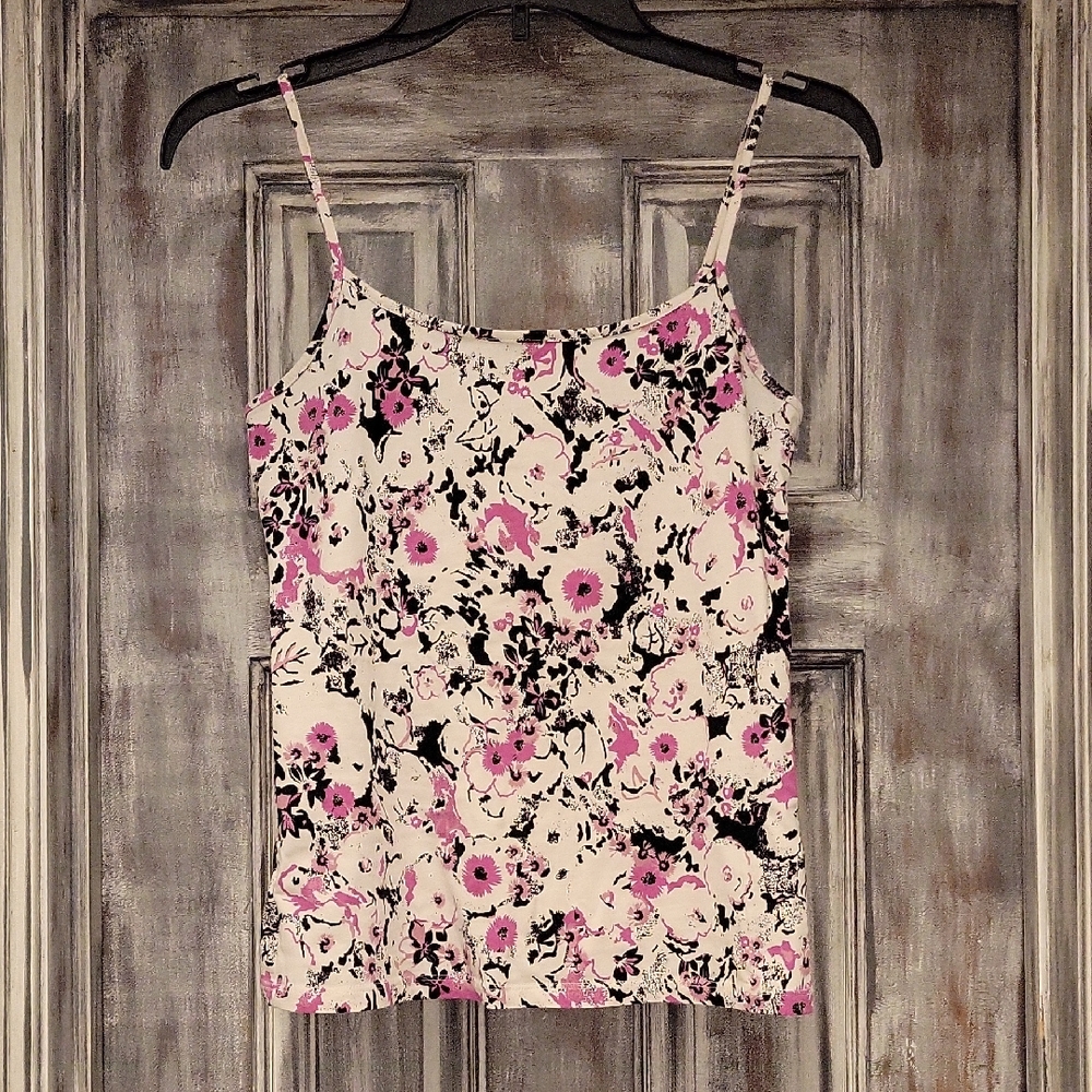 Floral Pink, White and Black Women's Tank Top